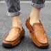 Men Slip Resistant Hand Stitching Casual Slip On Leather Shoes