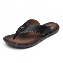 Men’s Leather Flip  Flops Flat Slippers Outdoor Casual Beach Sandals