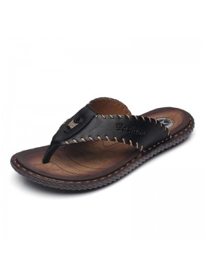 Men’s Leather Flip  Flops Flat Slippers Outdoor Casual Beach Sandals