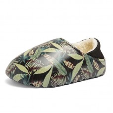 Men Warm Lining Slip  On Leaf Printing Fashion Home Winter Slippers