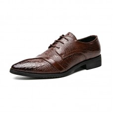 Men Crocodile Embossed Lace Up Derby Business Shoes