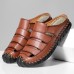 Menico Men Retro PU Leather Hollow Soft Soled Outdoor Sandals Hand Sewn Slippers