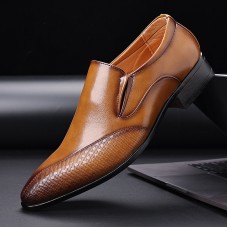 Men Pure Color Pointed Toe Casual Slip On Business Dress Shoes