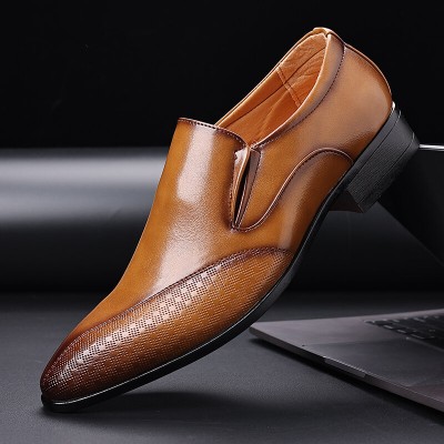 Men Pure Color Pointed Toe Casual Slip On Business Dress Shoes