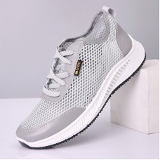 Men Breathable Mesh Hollow Stitching Lace Up Walking Running Working Shoes