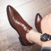 Men Pointed Toe Lace Up Business Brogue Dress Shoes