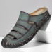 Menico Men Retro PU Leather Hollow Soft Soled Outdoor Sandals Hand Sewn Slippers