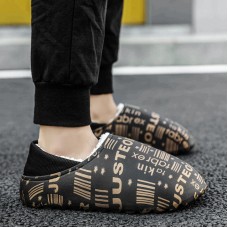 Men Warm Lining Waterproof Non  Slip Letter Printing Home Winter Slippers