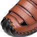 Menico Men Retro PU Leather Hollow Soft Soled Outdoor Sandals Hand Sewn Slippers